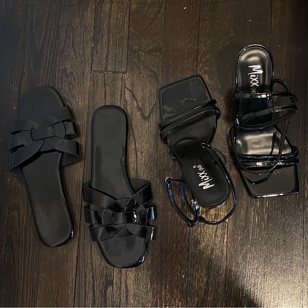 BOGO BLACK PATENT HIGH HEEL + FLAT SUMMER SANDALS